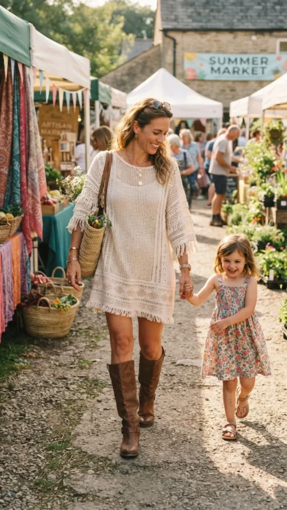 Boho sweater dress with knee-high boots for a cozy and stylish fall outfit.
