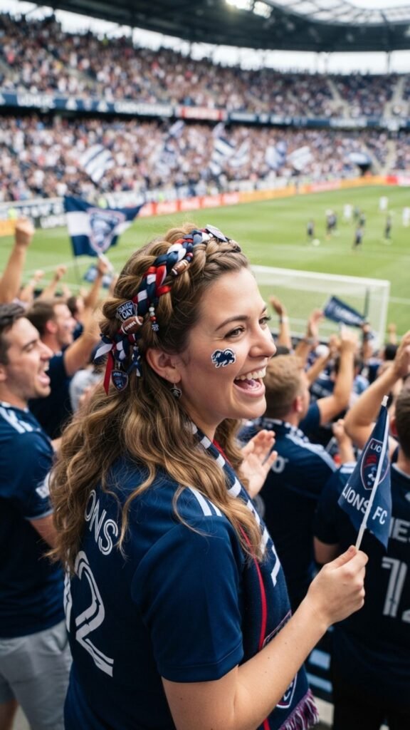 Stylish braided crown hairstyle for game day.