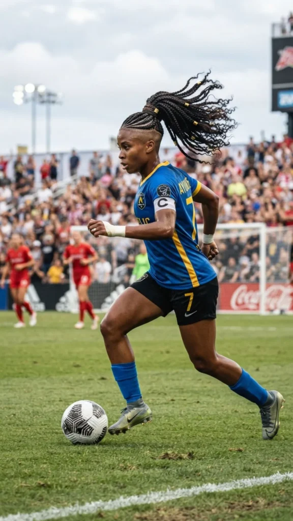 Edgy braided Mohawk ponytail hairstyle for a bold and confident soccer game day look.
