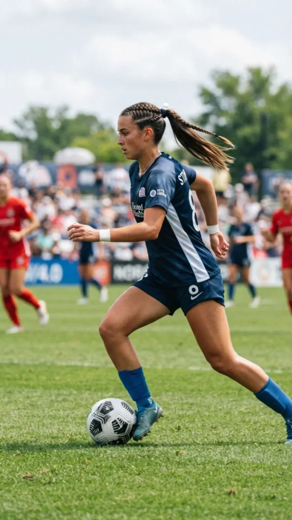A classic braided ponytail hairstyle for a stylish and secure soccer game day look.