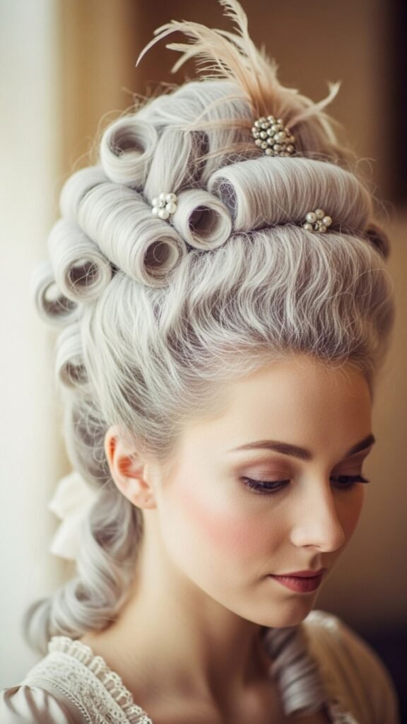 Classic voluminous 18’s blowout hairstyle with smooth, bouncy hair and glamorous lift.