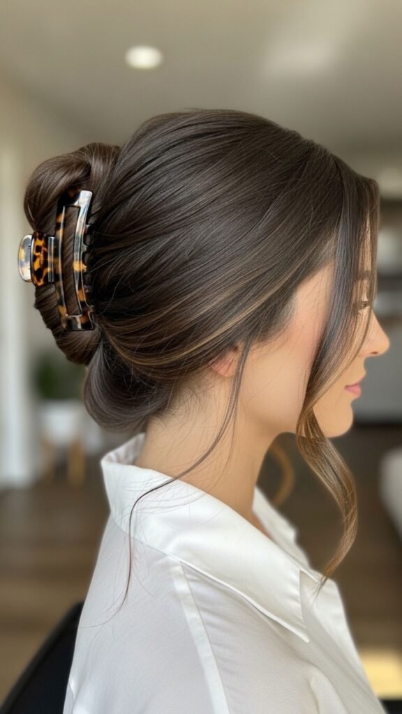 A quick claw clip updo for an effortless and trendy summer hairstyle.