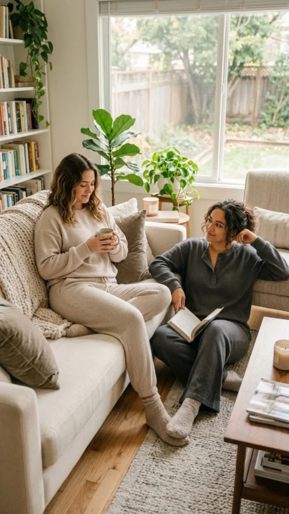 Cozy two-piece knit lounge set for a stylish and comfortable summer outfit.