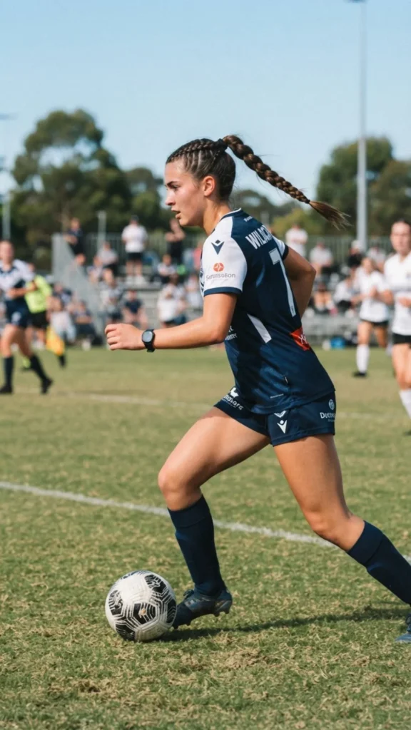 Double French braid ponytail hairstyle for a secure and sporty soccer look.