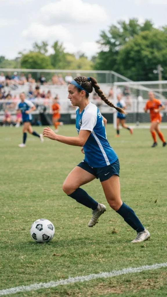Intricate ladder braid ponytail hairstyle for a unique and fashionable soccer game day look.