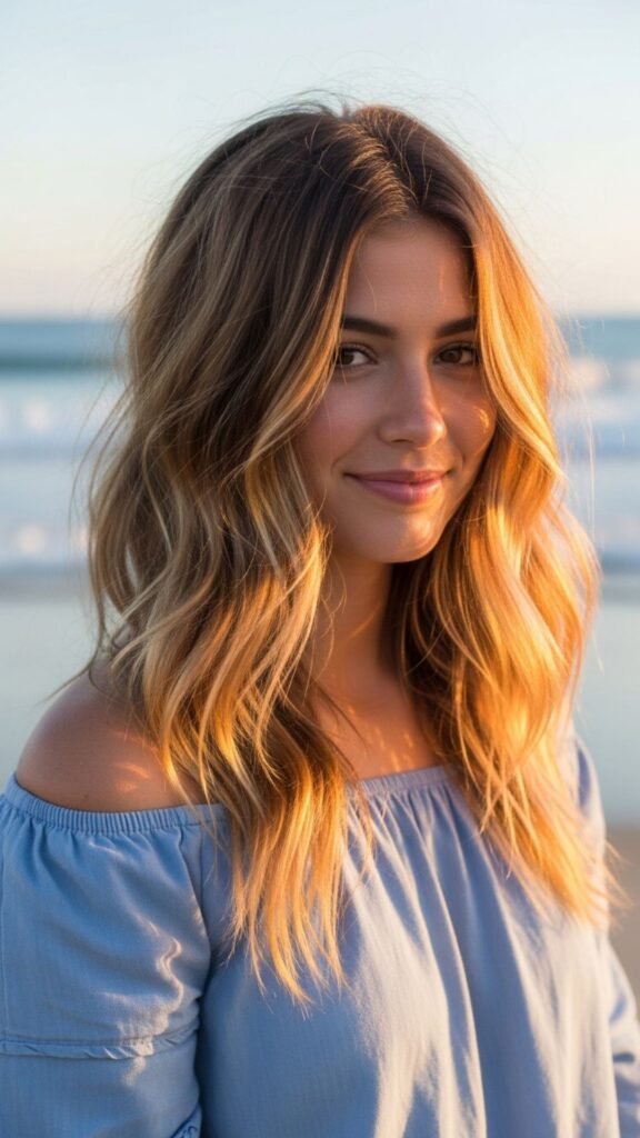 Loose heatless beach waves for an effortless and relaxed summer look.