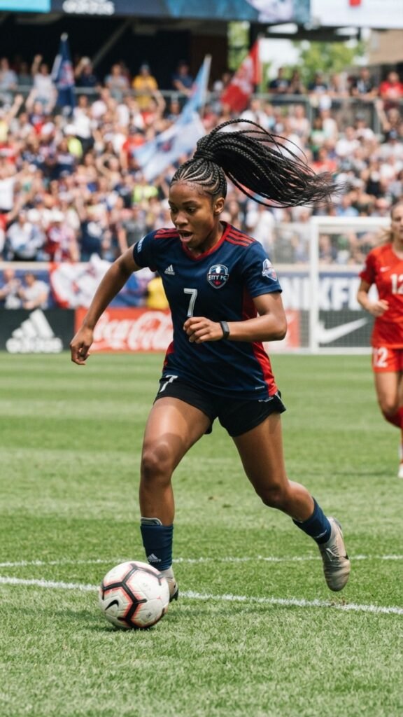 Bold scalp braids for an athletic look.