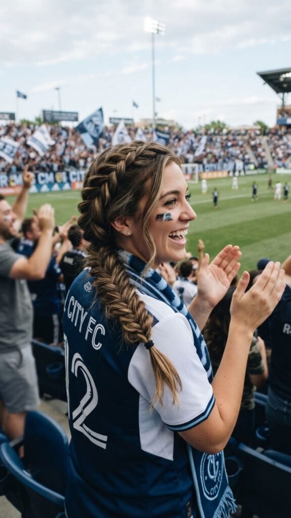 Cute side fishtail braid for game day.