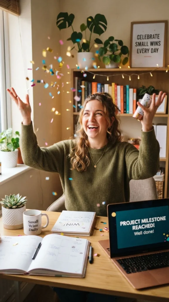 Person celebrating a small daily achievement with confidence.