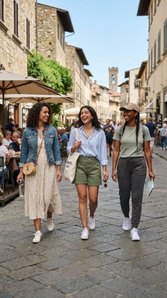 Comfortable cotton outfit perfect for sightseeing and relaxed day trips.