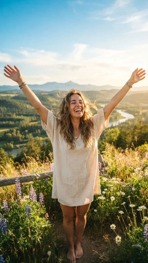 Person smiling while practicing positive thinking and mindfulness.