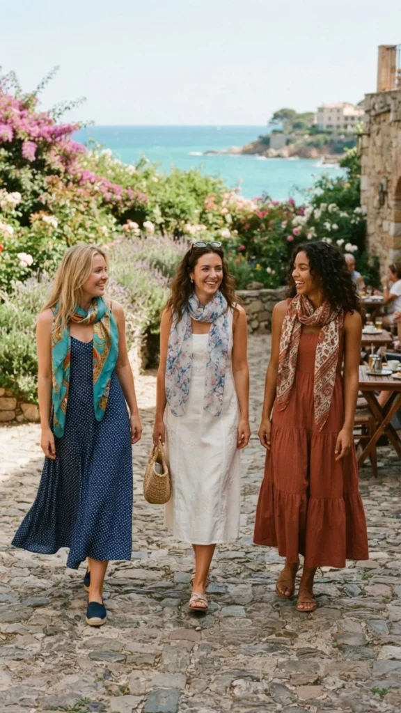 Lightweight scarf styled beautifully with a flowing summer dress