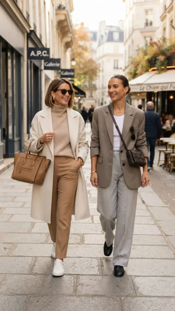 Neutral-tone summer outfit with timeless elegance and modern French style.