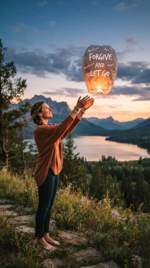 Peaceful person embracing forgiveness and emotional healing.