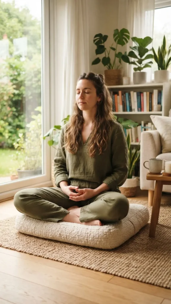 A person practicing mindful breathing in a quiet and peaceful setting.