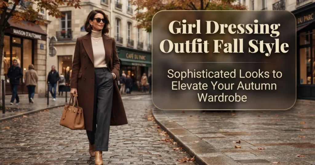 Chic girl dressing outfit fall style with elegant autumn layers and cozy neutral tones