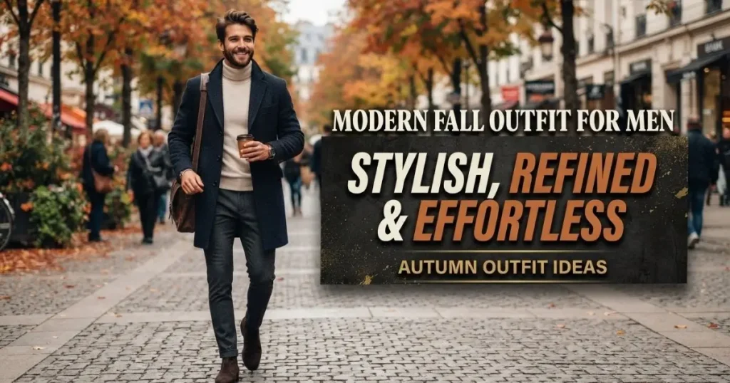 Modern fall outfit for men featuring stylish layers, rich autumn colors, and refined seasonal fashion.