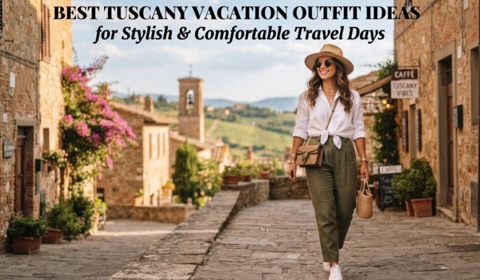 Stylish Tuscany vacation outfits with chic, comfortable, and elegant travel looks.