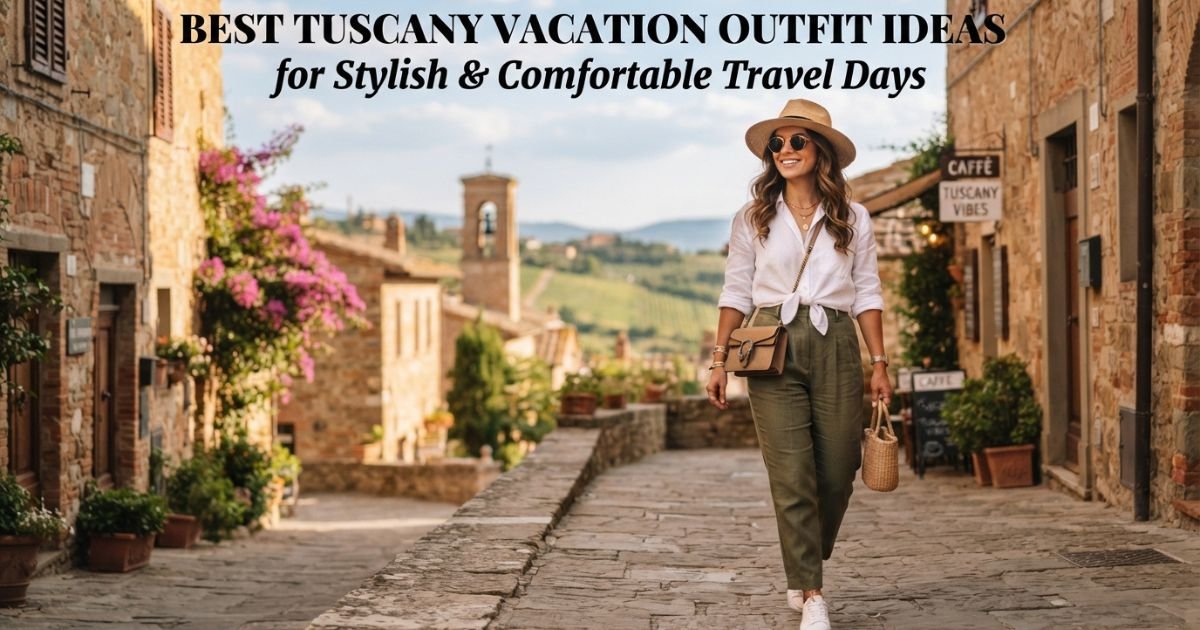 Stylish Tuscany vacation outfits with chic, comfortable, and elegant travel looks.