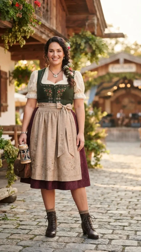 Plus size Oktoberfest outfit inspiration with a stylish traditional festival look.
