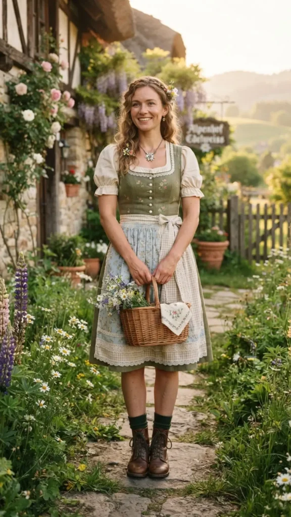 Rustic cottagecore Oktoberfest outfit with a cozy traditional-inspired style.