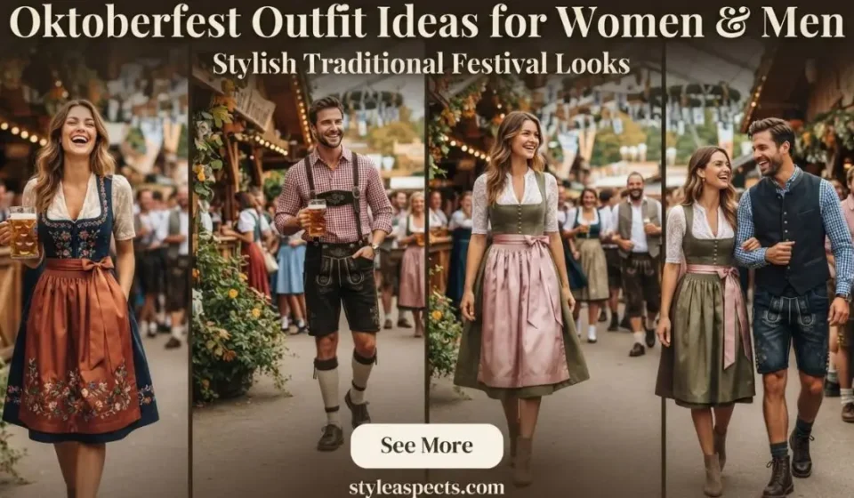 Stylish Oktoberfest outfit ideas for women and men with traditional Bavarian-inspired festival looks.
