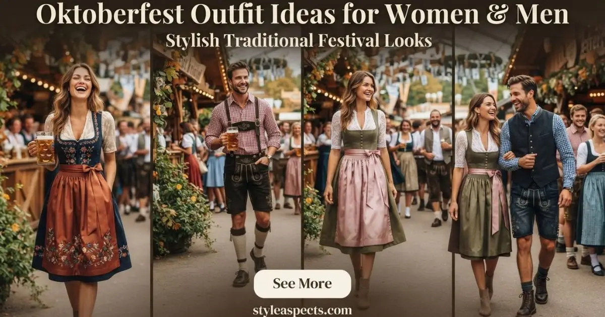 Stylish Oktoberfest outfit ideas for women and men with traditional Bavarian-inspired festival looks.