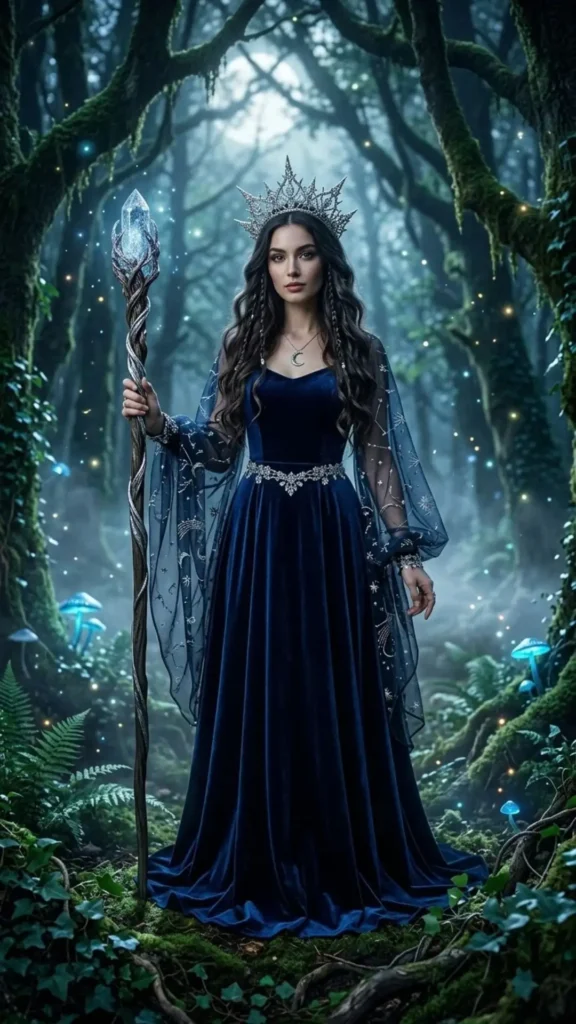 Magical and mystical Halloween looks featuring elegant fantasy gowns, celestial accessories, sparkling details, and enchanted styling.