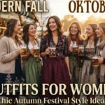 Stylish modern fall Oktoberfest outfit for women with cozy autumn layers and boots.