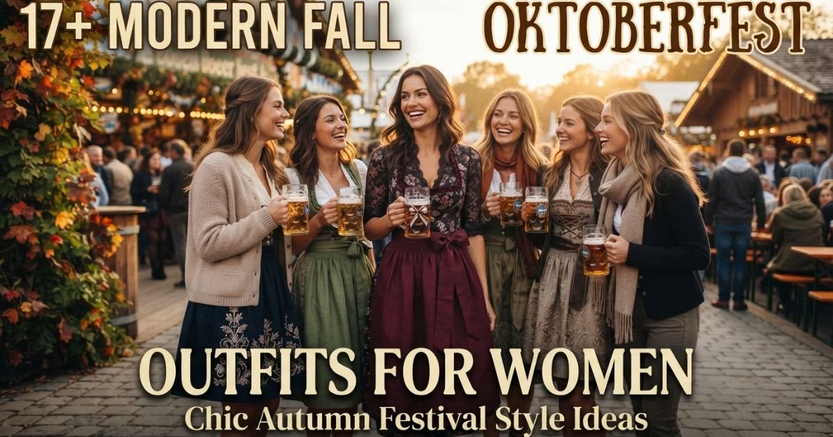 Stylish modern fall Oktoberfest outfit for women with cozy autumn layers and boots.
